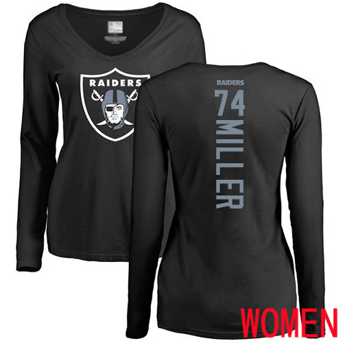 Oakland Raiders Black Women Kolton Miller Backer NFL Football #74 Long Sleeve T Shirt